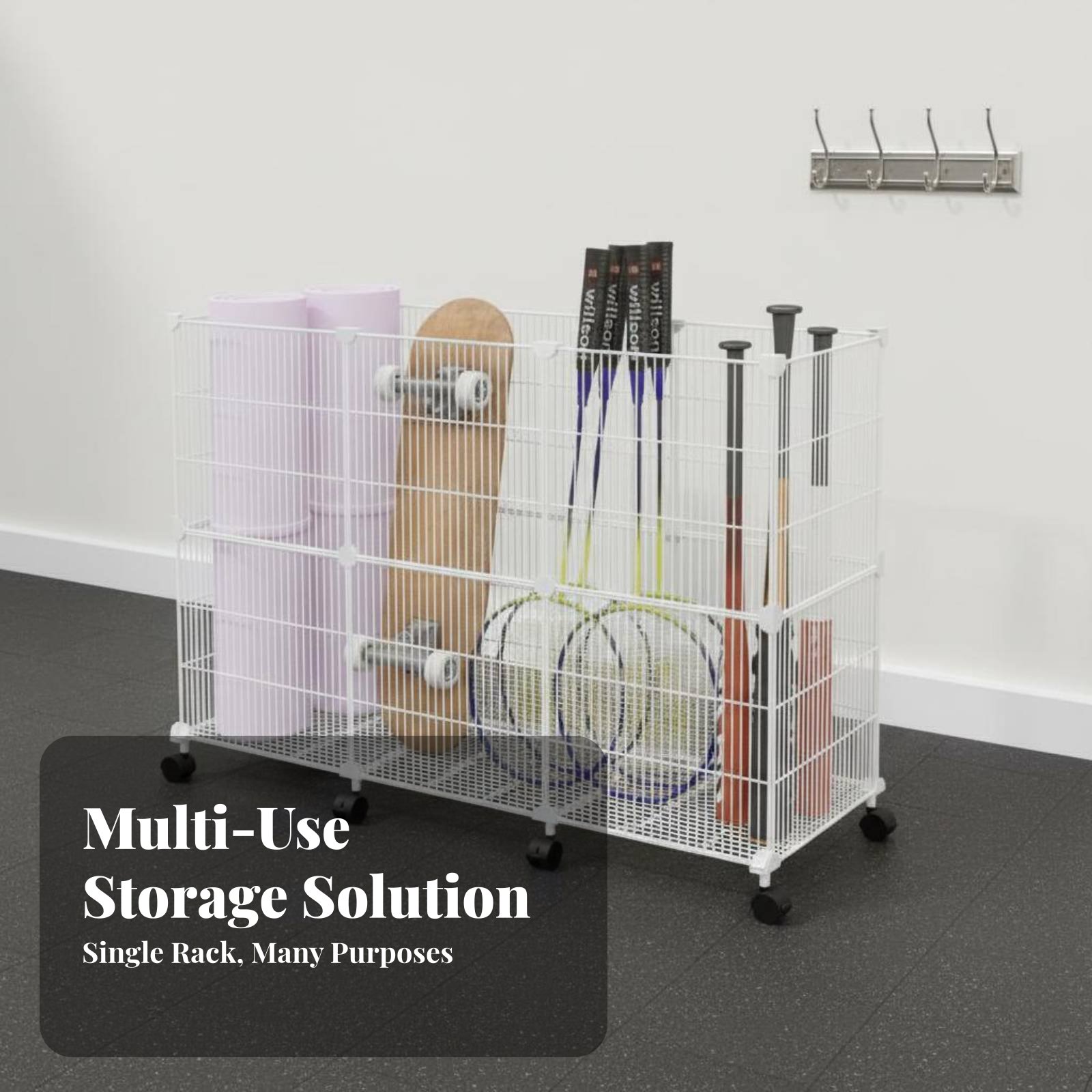 Sports Equipment Organizer Garage - รถเข็นเก็บอุปกรณ์กีฬา แข็งแรงทนทาน ชั้นวางอุปกรณ์กีฬา กล่องเก็บของทรงกลม ดีไซน์เข้าถึงง่าย จัดระเบียบโรงรถ