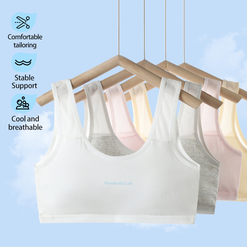 Sports Equipment For Kindergarten - ชุดชั้นในเด็กผู้หญิง, เสื้อกล้ามสำหรับนักเรียนหญิงในช่วงพัฒนาร่างกาย, บราแบบมีฟองน้ำกันนูนสำหรับเล่นกีฬา, ระบายอากาศได้ดีสำหรับฤดูร้อน