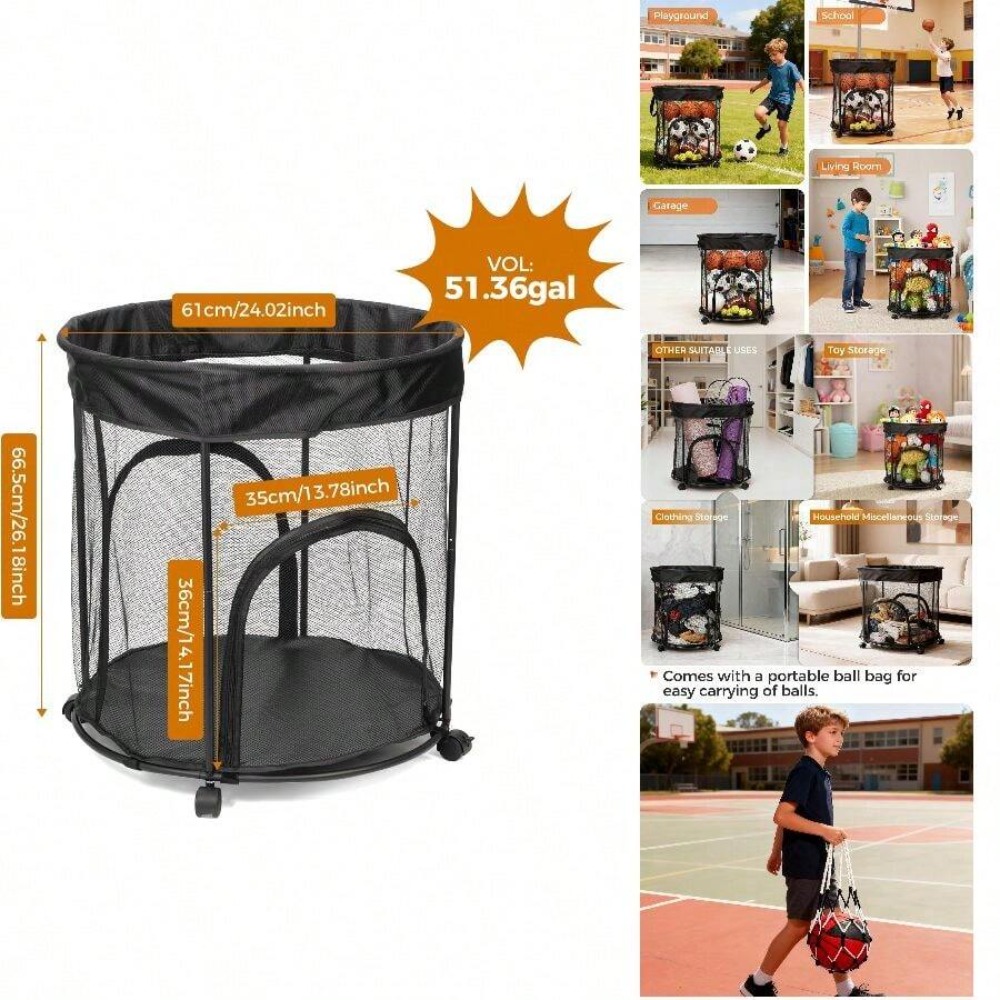 รถเข็นเก็บลูกบอลขนาด 51.36 แกล - Sports Equipment Cart On Wheels บทวิจารณ์และราคา